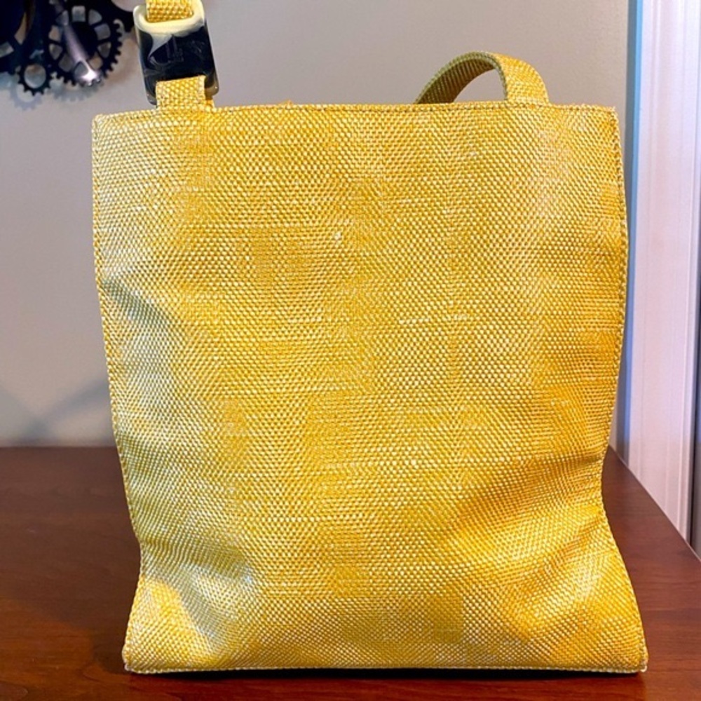 NWOT Liz Claiborne yellow canvas patent handbag satchel bag/swim 13”handle drop